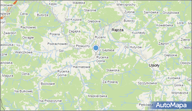 mapa Rycerka Dolna, Rycerka Dolna na mapie Targeo